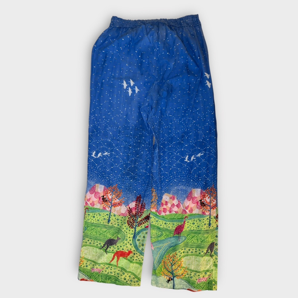 E by Eloise - Anthropologie - Artistic Blue and Green Wide Leg Women's Pants - Picture 2 of 6
